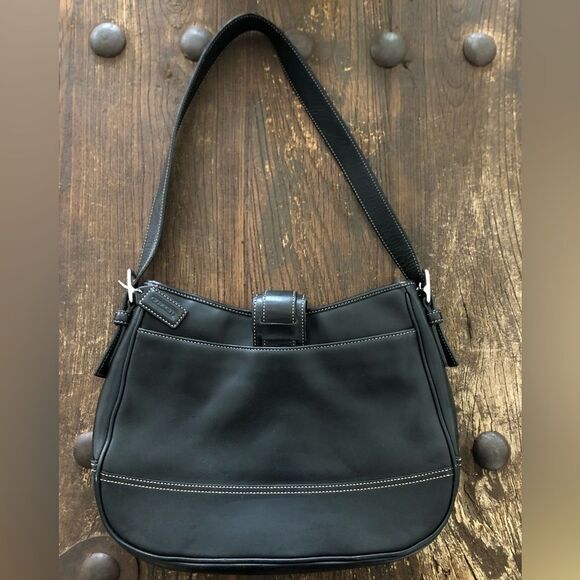 Vintage Coach Hampton Black Leather Buckle Flap Hobo Shoulder Bag #7583 - Picture 9 of 9